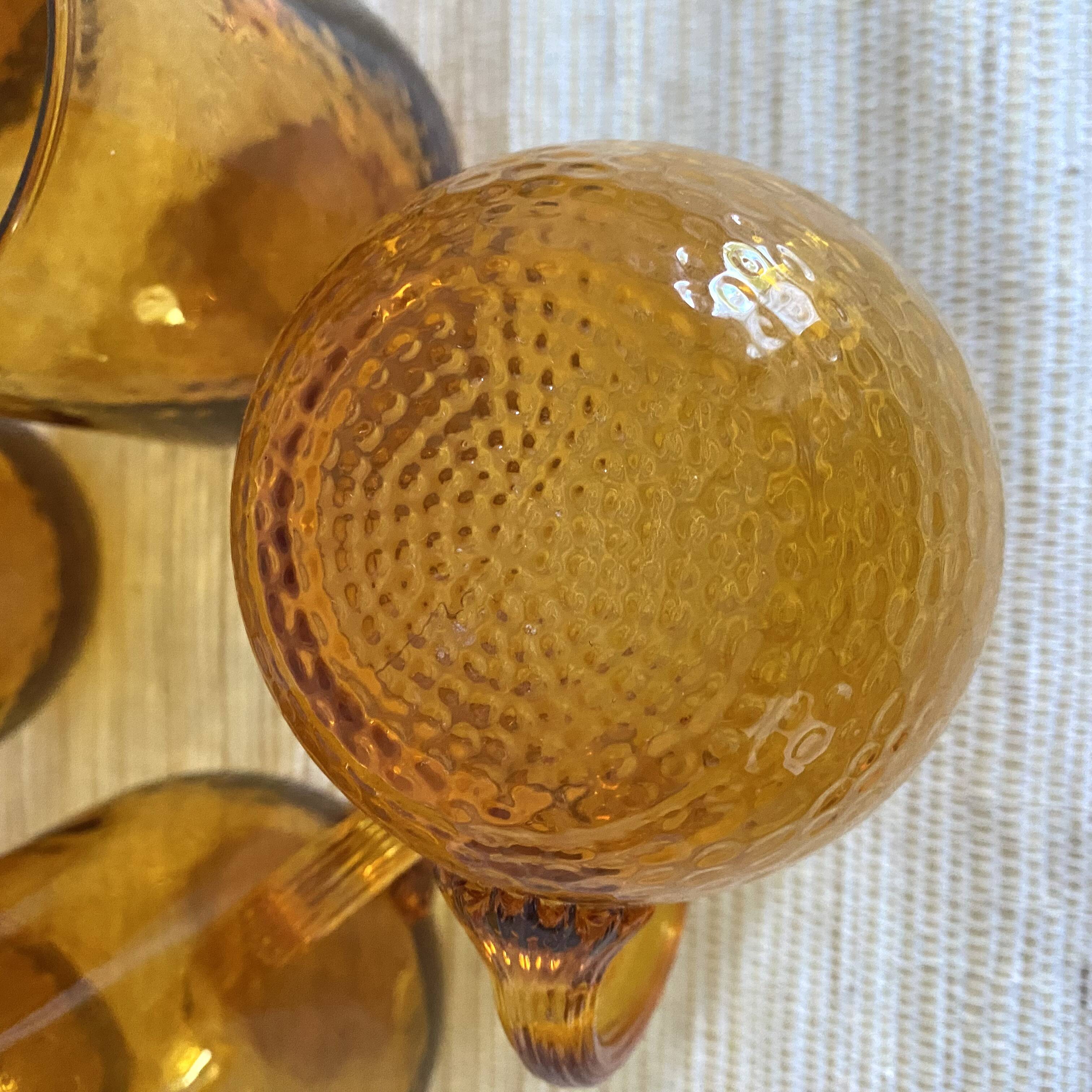 Amber blown glass mug glasses, 70s