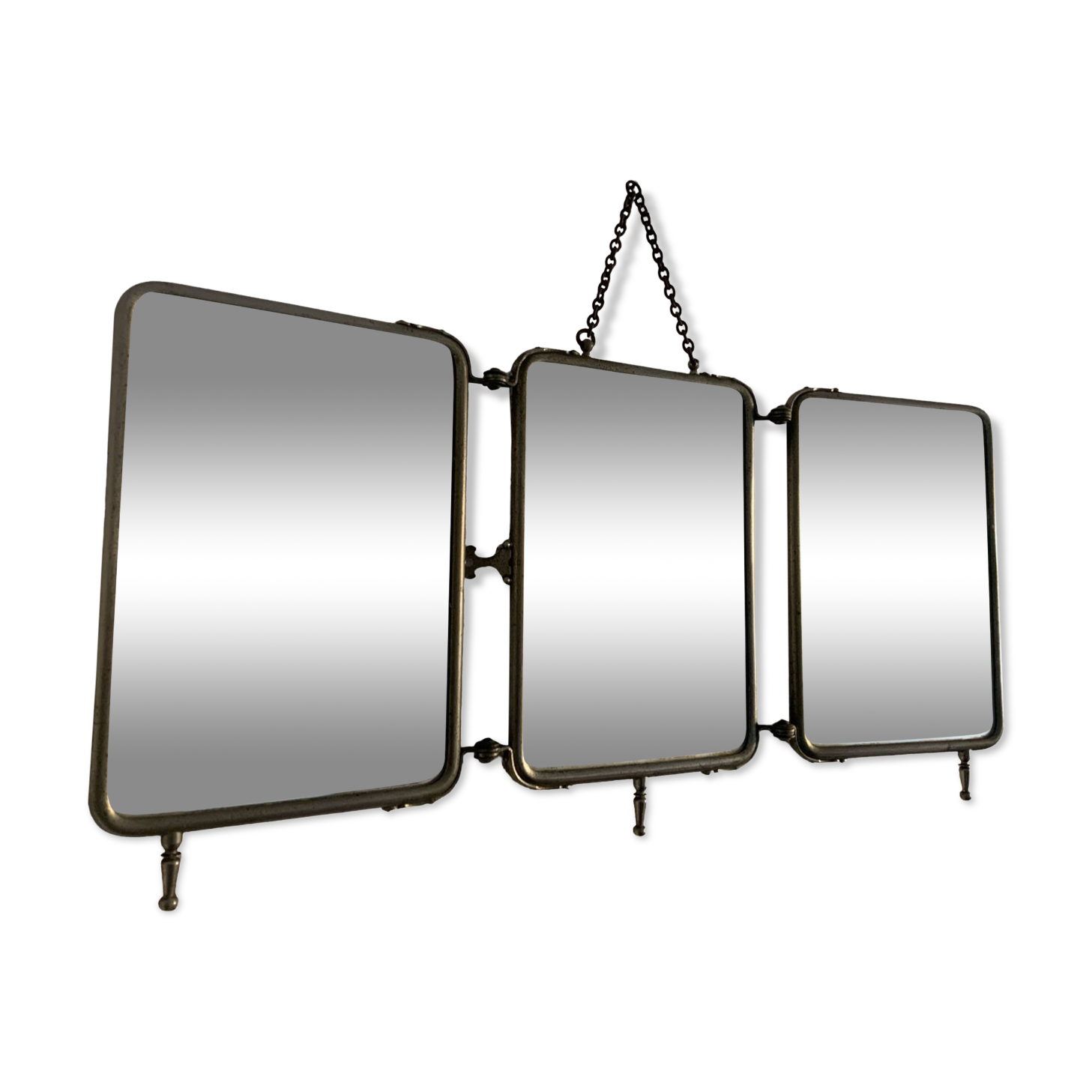 Miroir vintage 1910 triptyque barbier Art Déco armée - 24 x 51 cm