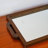 Large wooden mirror tray, turned wooden handles, 1940