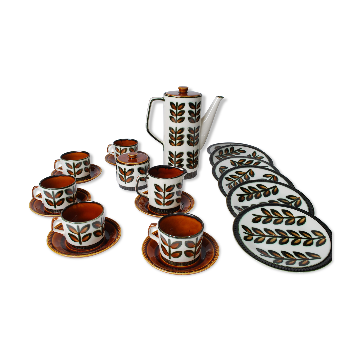 Coffee Set 1966 Rambouillet  Boch Freres S.A. , Set: 6 big plates 6 small plates, 5 cups, sugar pot,