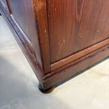 Antique wood and marble kitchen sideboard with carved backsplash