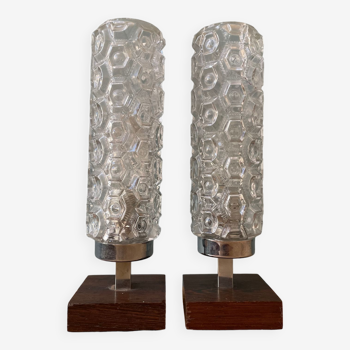 Pair of molded glass bedside lamps, circa 1970