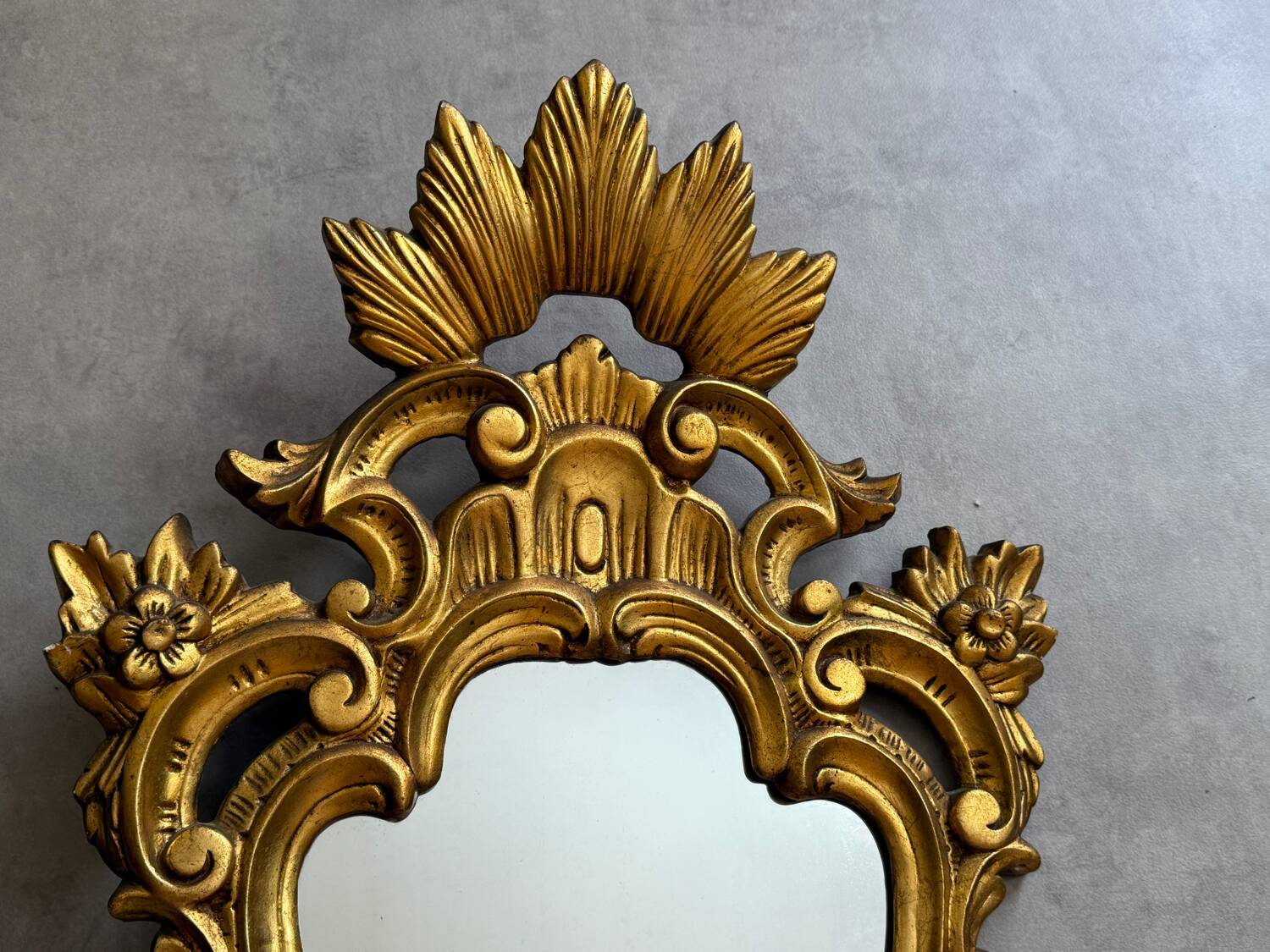 Antique golden cornucopia mirror from the 1950s, France.