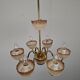 1960s Czech Mid-Century Brass and Železný Brod Frosted Glass Six-Arm Chandelier