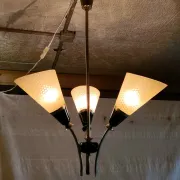 Brass and glass chandelier with 3 lights - 1950s