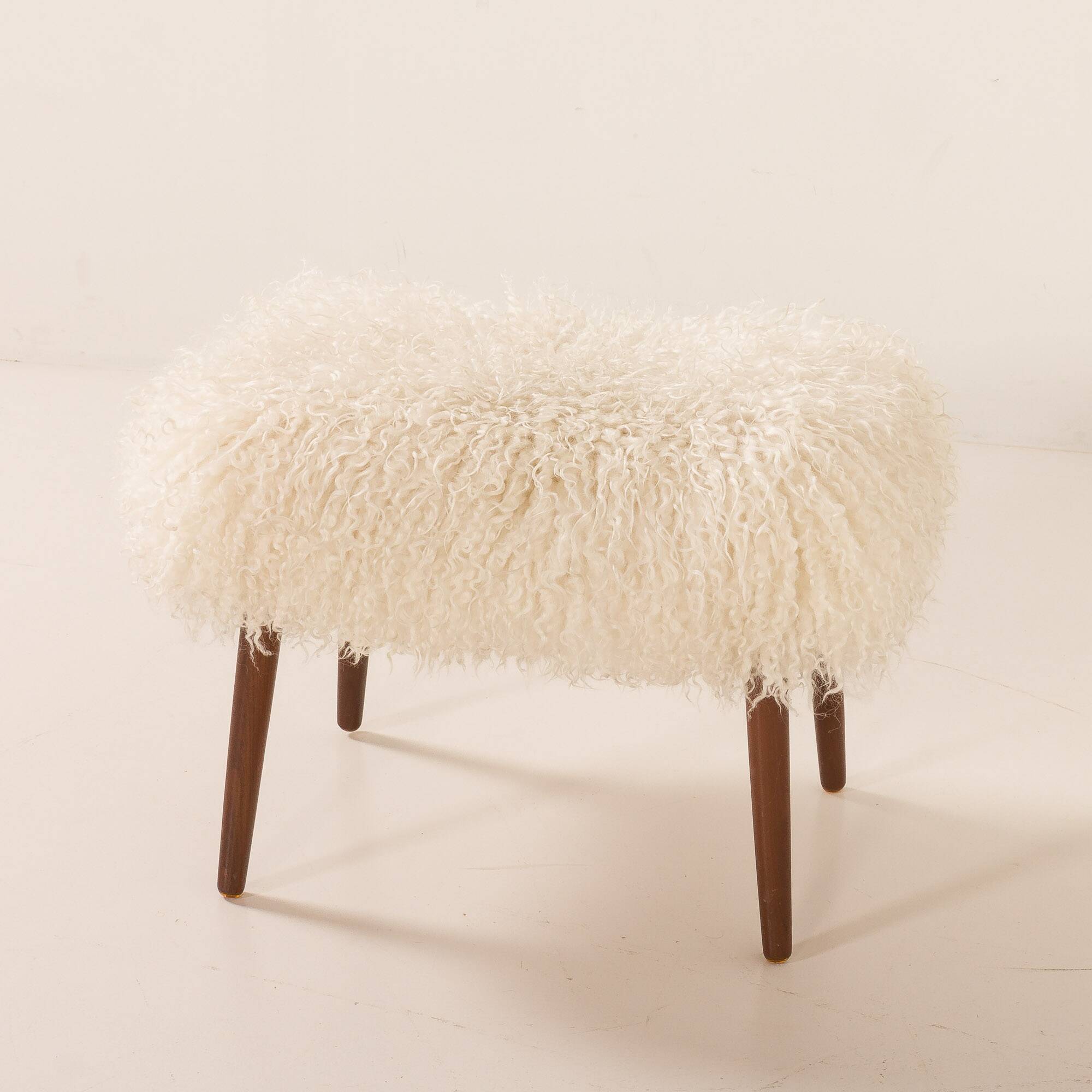 Danish mid century footstool in longhair sheepskin, 1960s