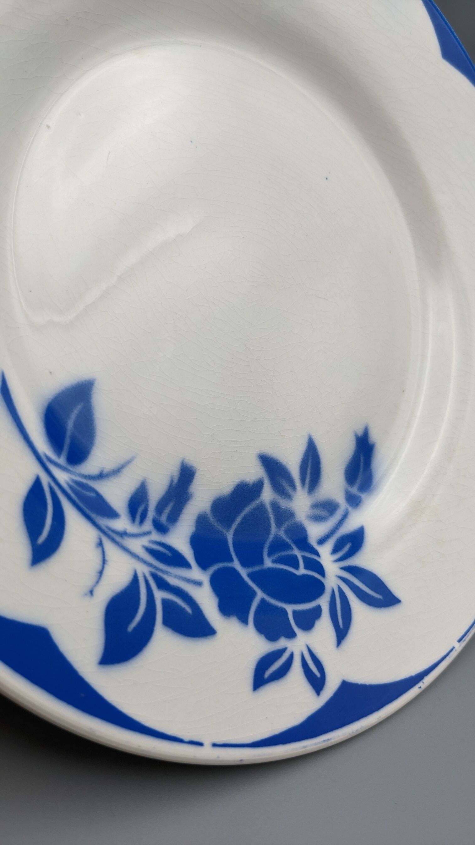 Series of 6 vintage art deco plates Digoin Sarreguemines Corsica blue flowers