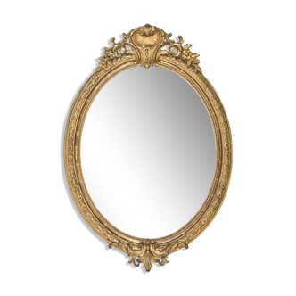 19th c gilt wood oval mirror with shell crest