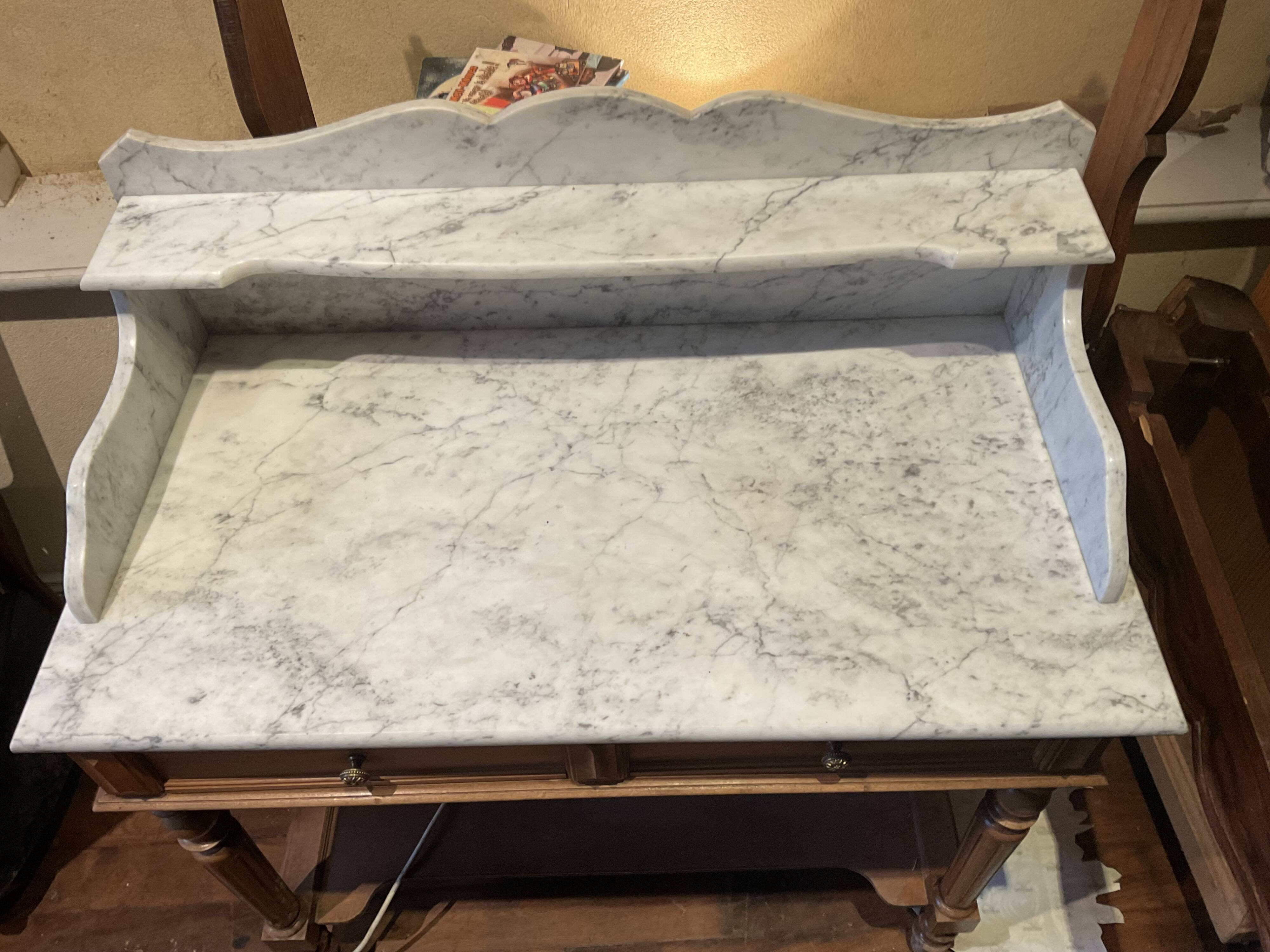 Louis Philip style marble top dressing table or dressing table with walnut base