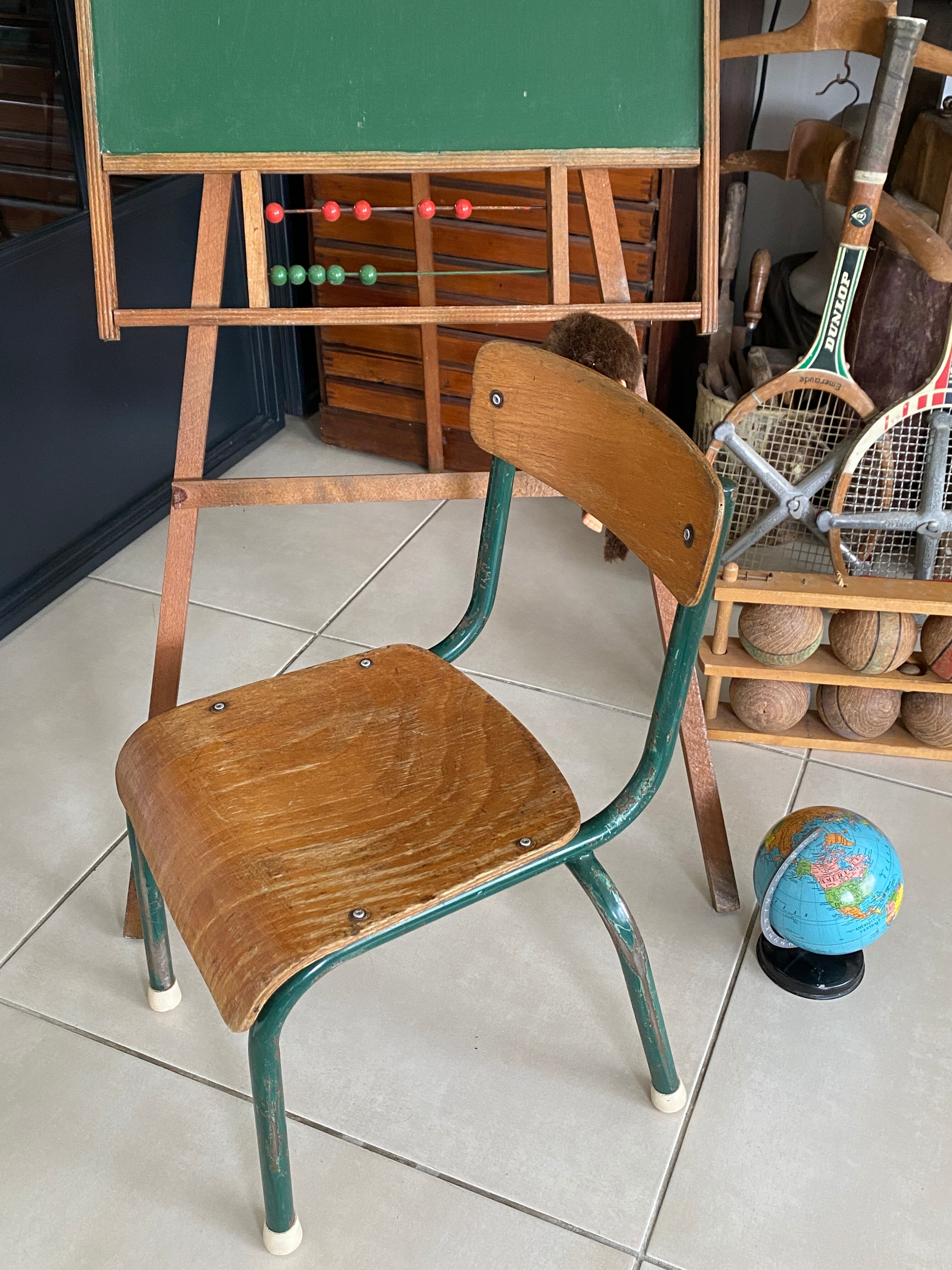 Old children's school chair wood and metal