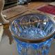 Cut blue glass bowl, silver-plated rim – 1950s-1970s
