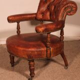 small shepherdess or armchair in mahogany and cognac leather - 19th century