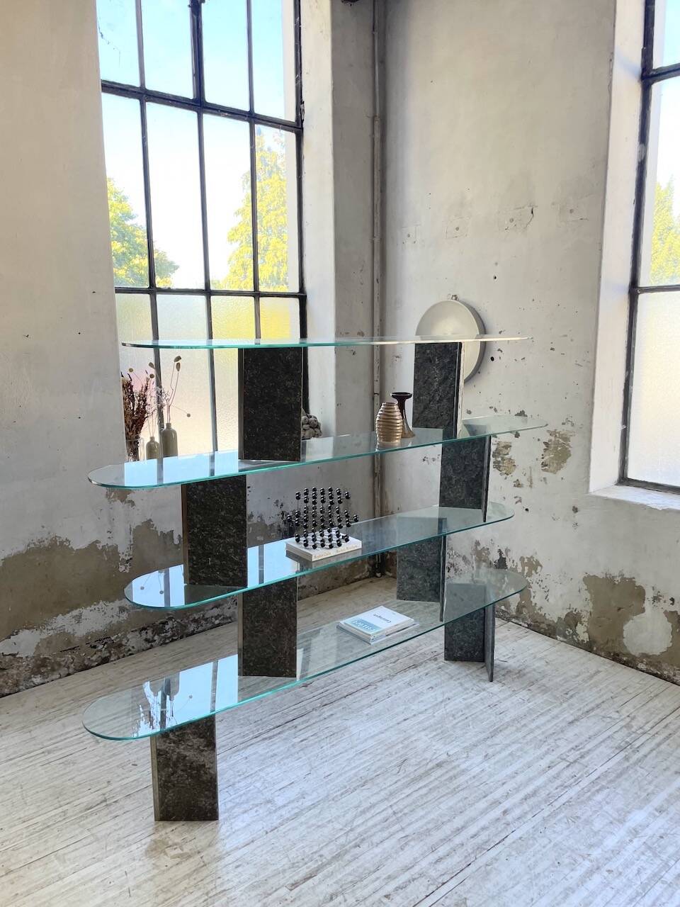 Roche Bobois stone and glass sculpture shelf 1970s