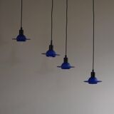 Set of 4 vintage blue glass pendants, made by Design Light A/S, Denmark, 1990s.