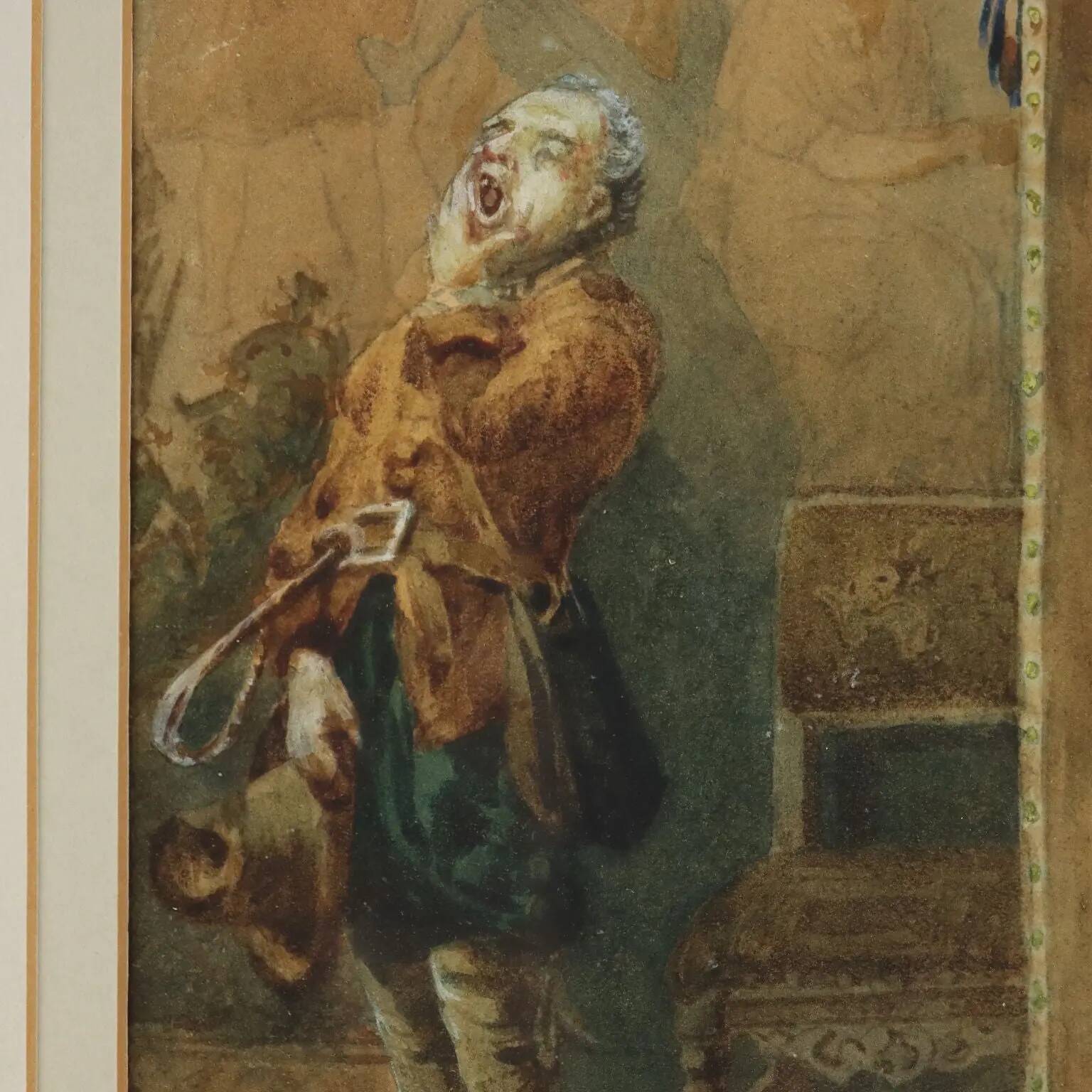 Old painting signed Pietro Michis, interior scene, 19th century.