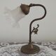 Vintage French Brass Anglepoise Table Lamp with Opaque Patterned Glass Shade 5087