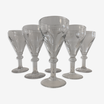 6 glasses on foot, old and blown, port or liqueur