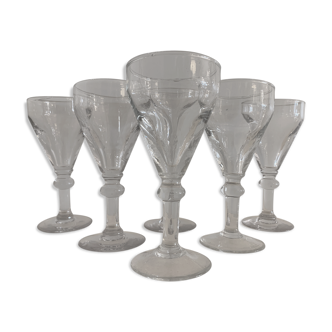 6 glasses on foot, old and blown, port or liqueur