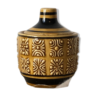 Decorative jar with honey or mustard, sugar, numbered 3052, mustard yellow and black relief pattern