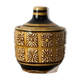 Pot décoratif à miel ou moutarde, sucrier,  numéroté 3052, motif relief jaune moutarde et noir