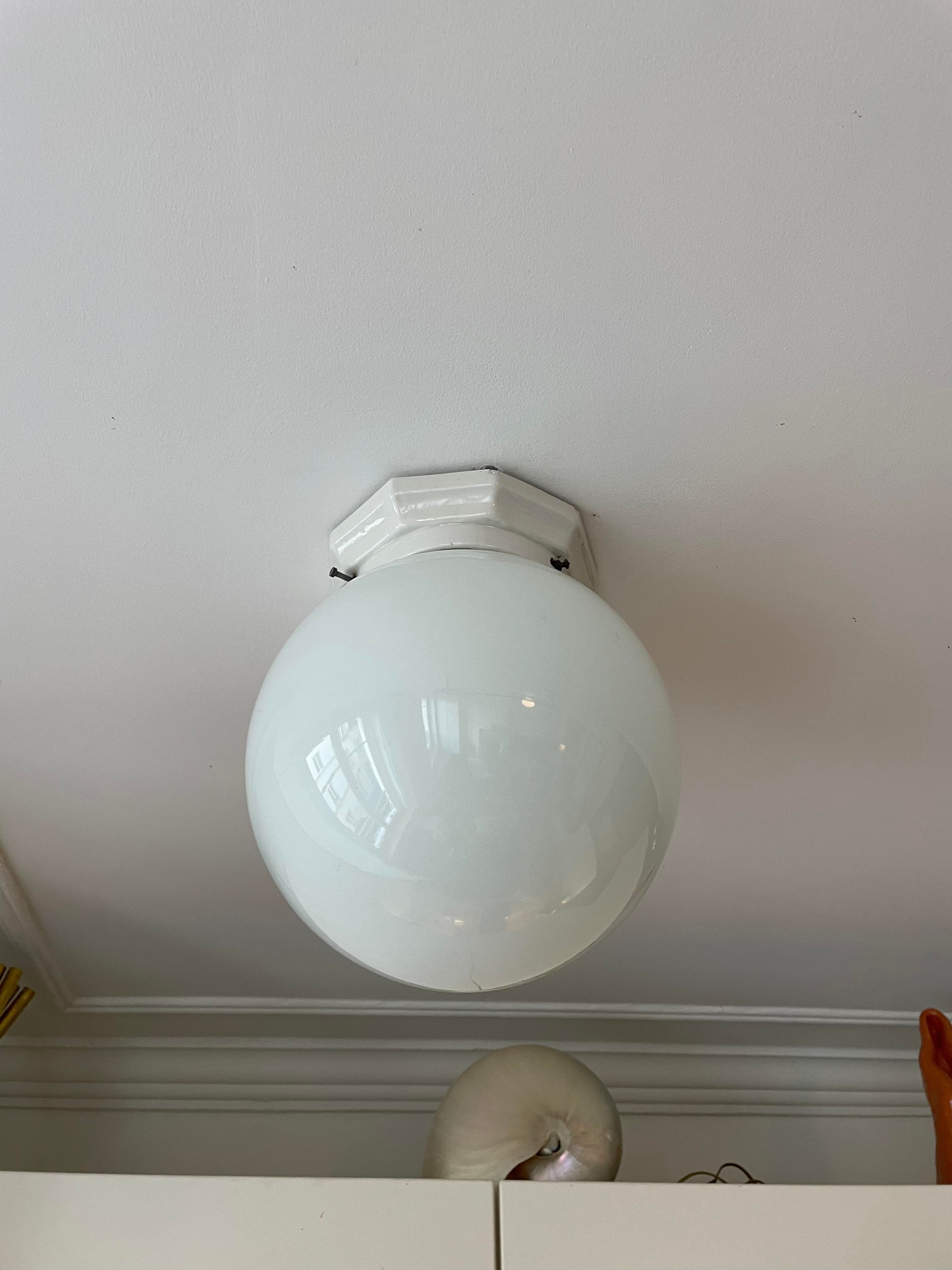 Vintage porcelain and opaline ceiling lamp Art Deco