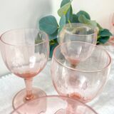 7 vintage pink faceted glass water glasses from the 1950s