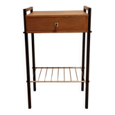 Bedside table, wood and metal, vintage, 60s