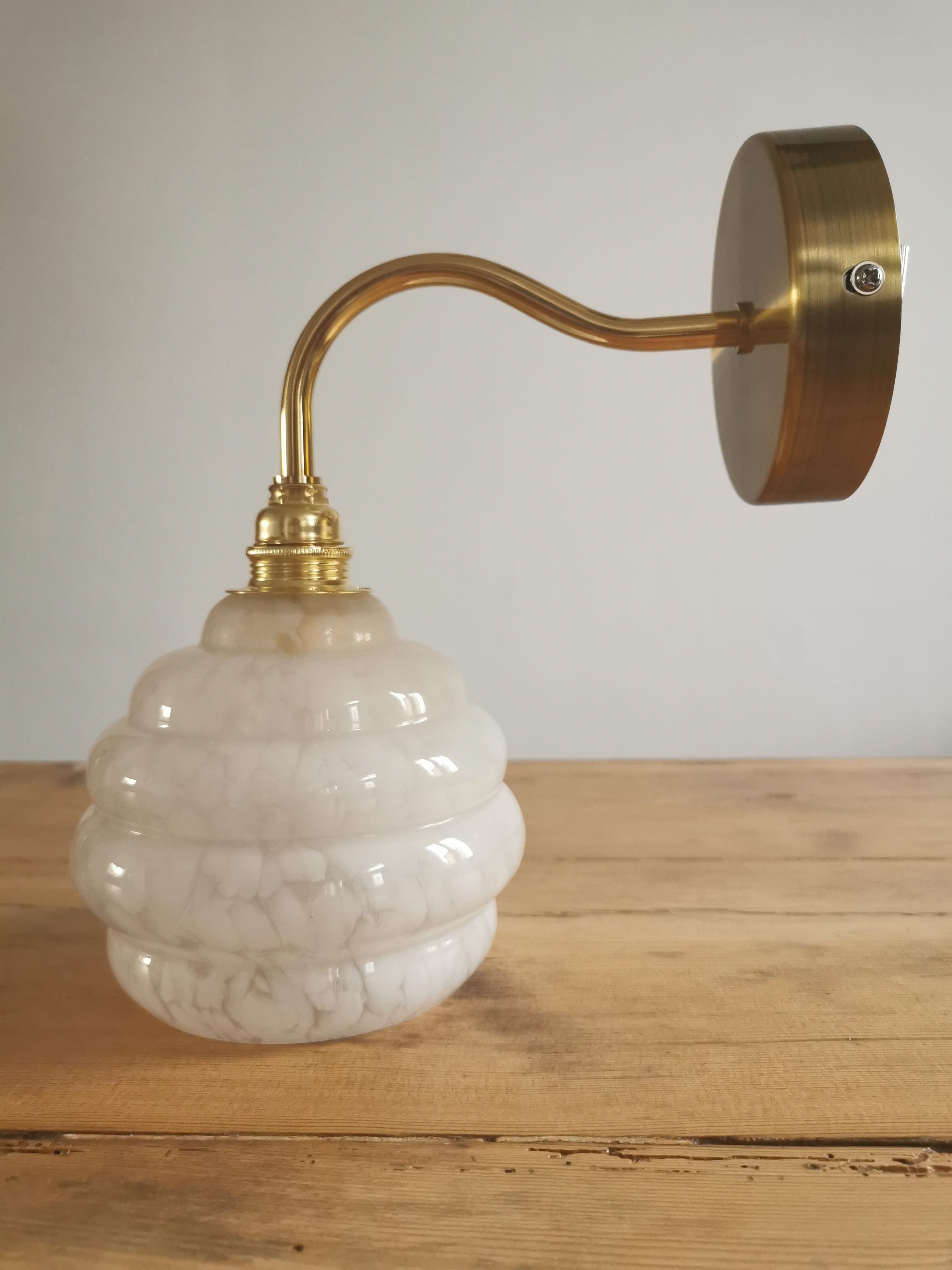 Vintage lampshade wall lamp in white Clichy glass