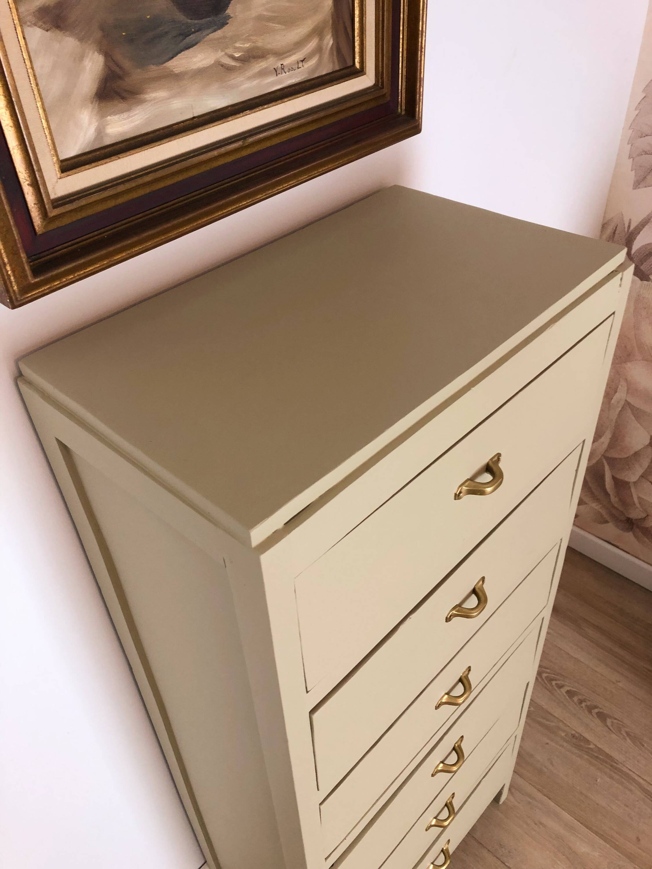 Vintage chiffonier revisited in Artichoke Cream