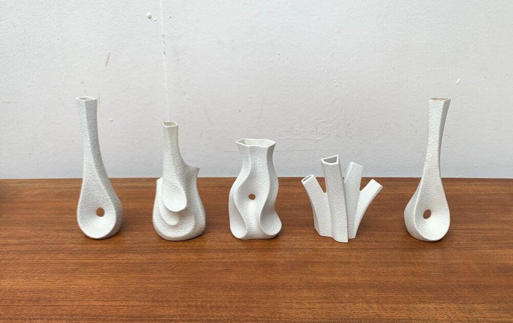 White sculptural vases by Peter Müller for Sgrafo Modern, 1960s, set of 6.
