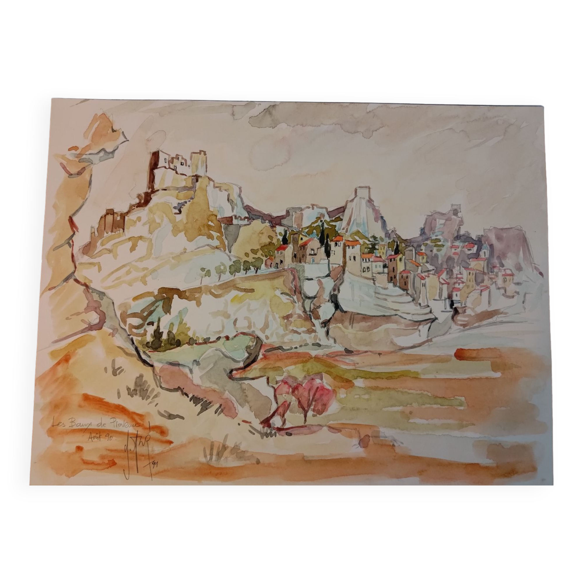 Gouache Les Baux de Provence