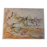 Gouache Les Baux de Provence