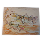 Gouache Les Baux de Provence