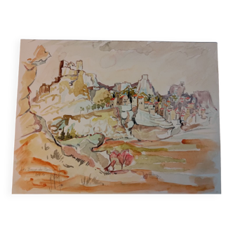 Gouache Les Baux de Provence