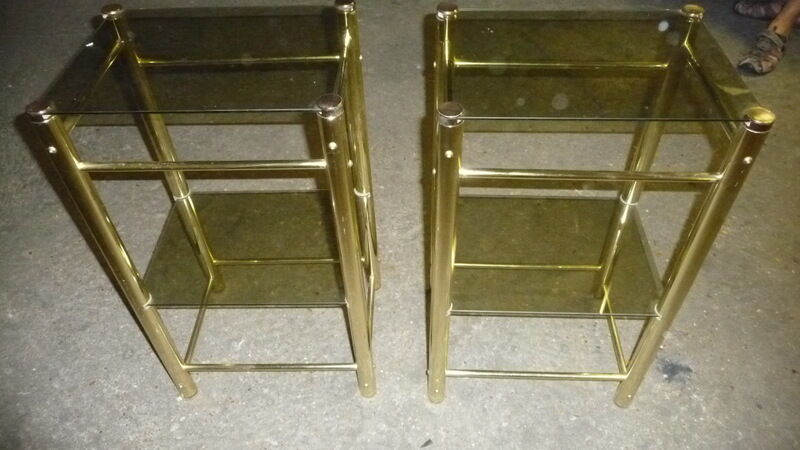 Glass and brass bedside tables