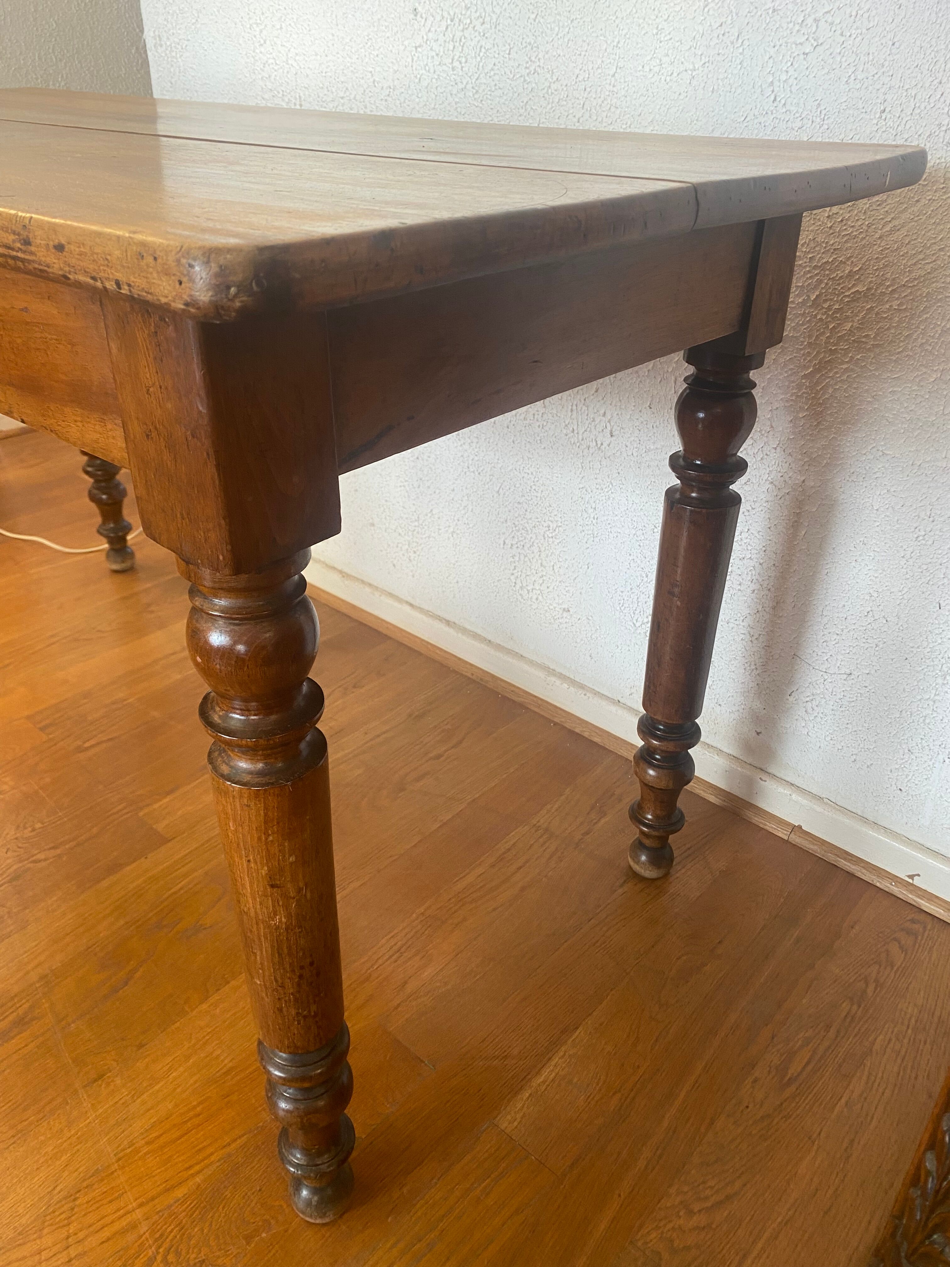 Walnut bistro table, turned legs, beautiful patina.