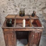 Bureau ancien en pin français – 1880, meuble bar / comptoir avec compartiments à abattants – 65×120×106 cm