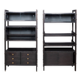 Striking 20thc italian ebonised etageres with open back & storage c.1970