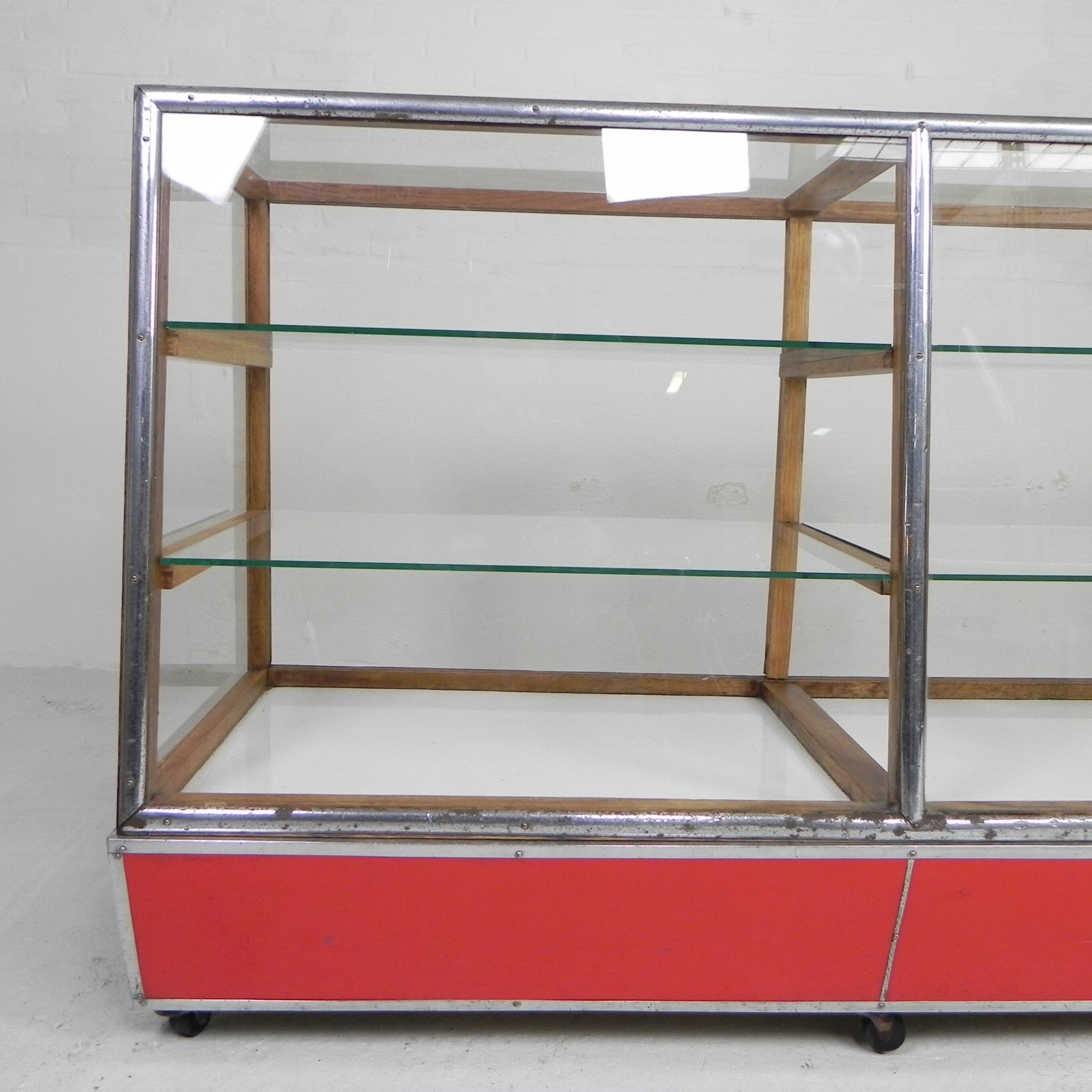 Vintage bakery display case, counter on castors 1950s