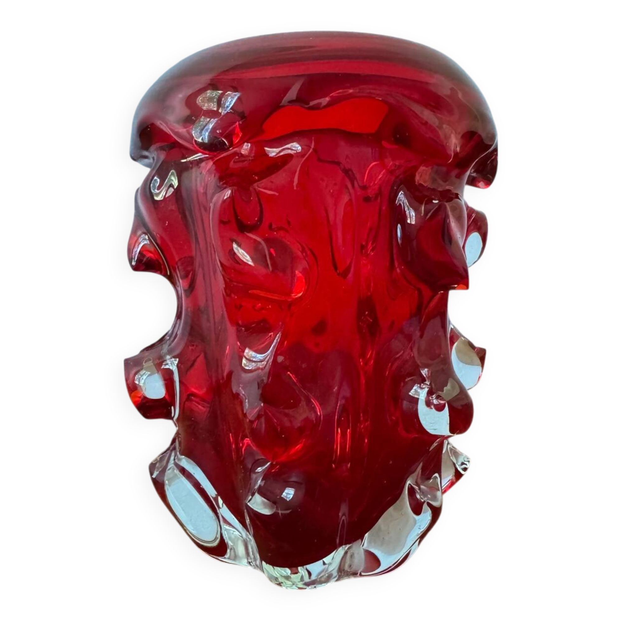 Red Murano glass vase from the 70s