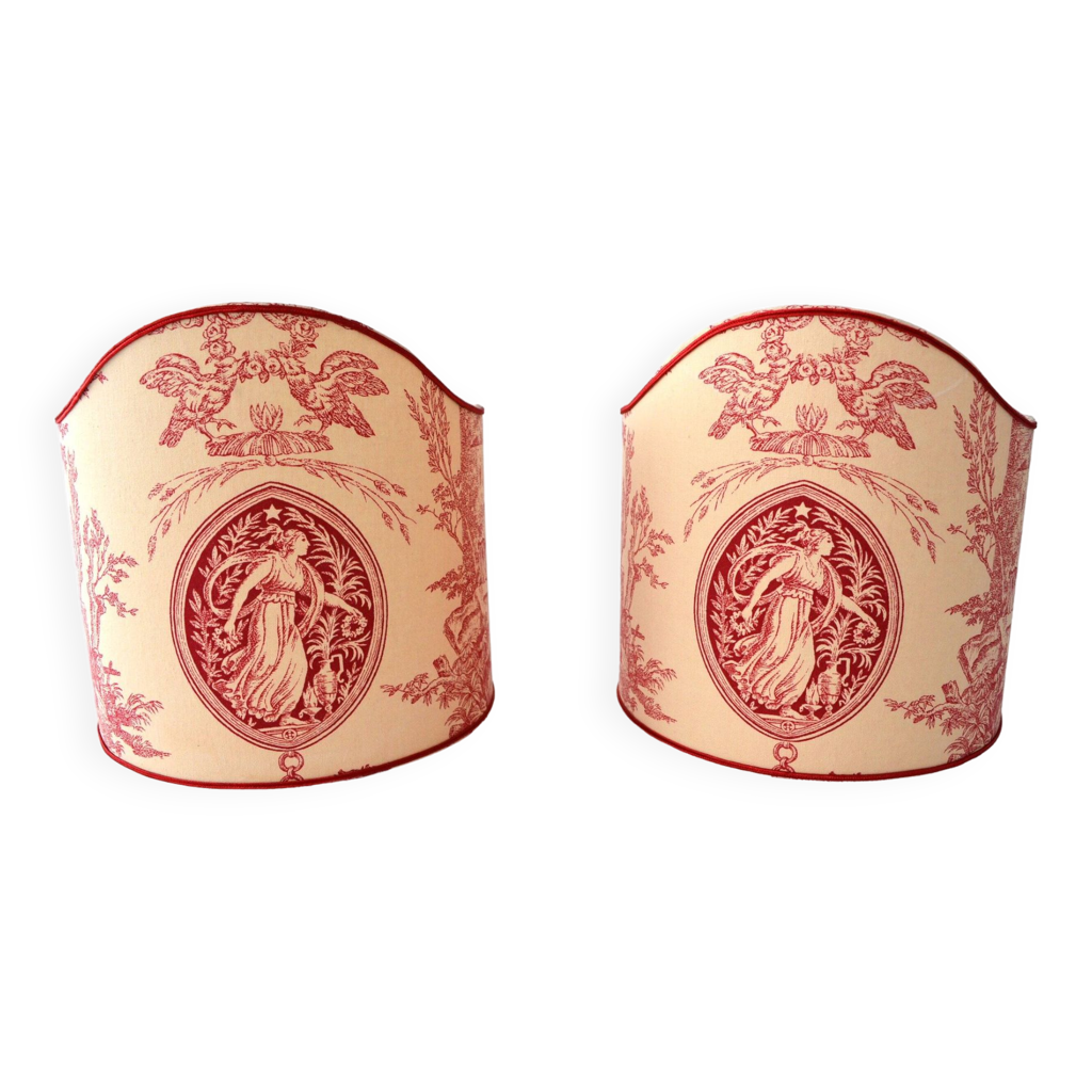 2 Abat-jours à pince vintage en toile tissée rouge galon doré