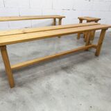 Set of 2 benches and 2 stools in pine, 1970s mountain style.