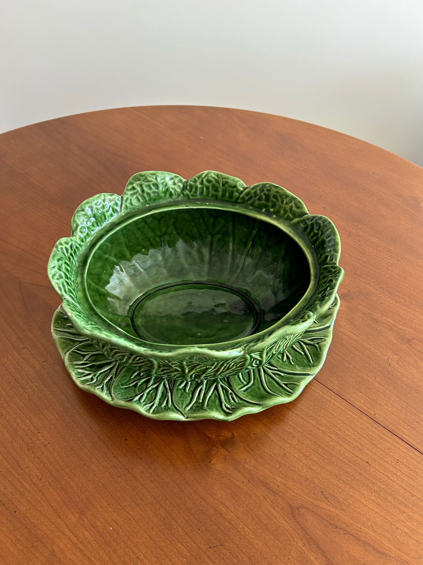 Fruit bowl with saucer in earthenware "Cabbage" - Bordallo Pinheiro
