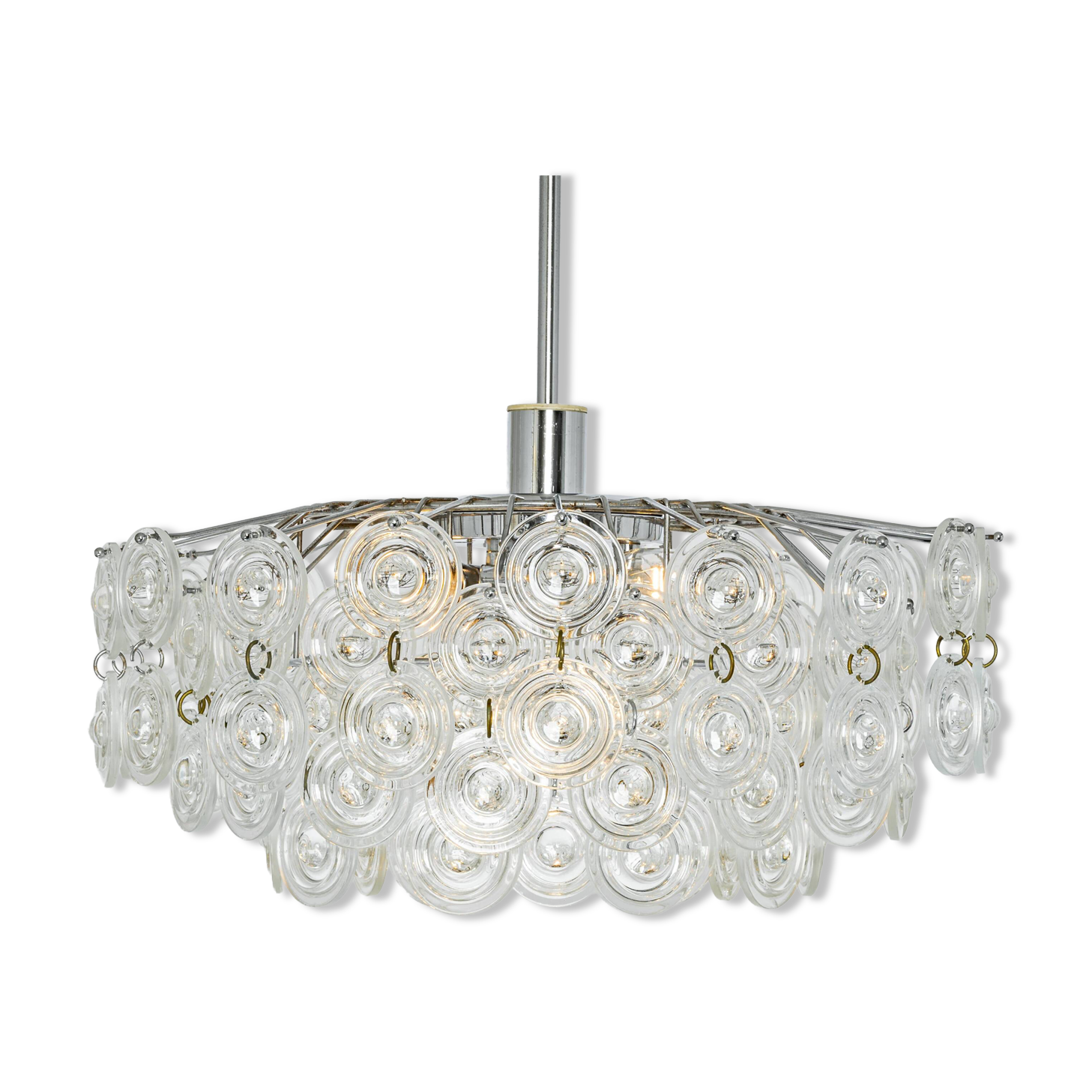 Small sparkling pendant light, chrome and crystal glass by Kinkeldey, Germany, 1970.