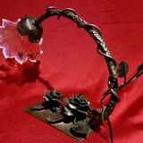 Art Deco lamp, wrought iron and opalescent tulip, 1940s-1950s