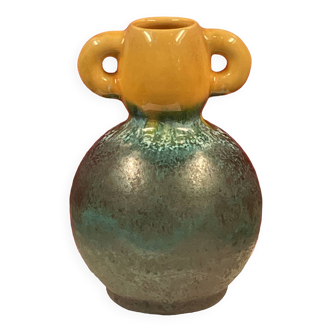 Accolay vase à oreilles Céramique Bleu Turquoise & jaune 17 cm