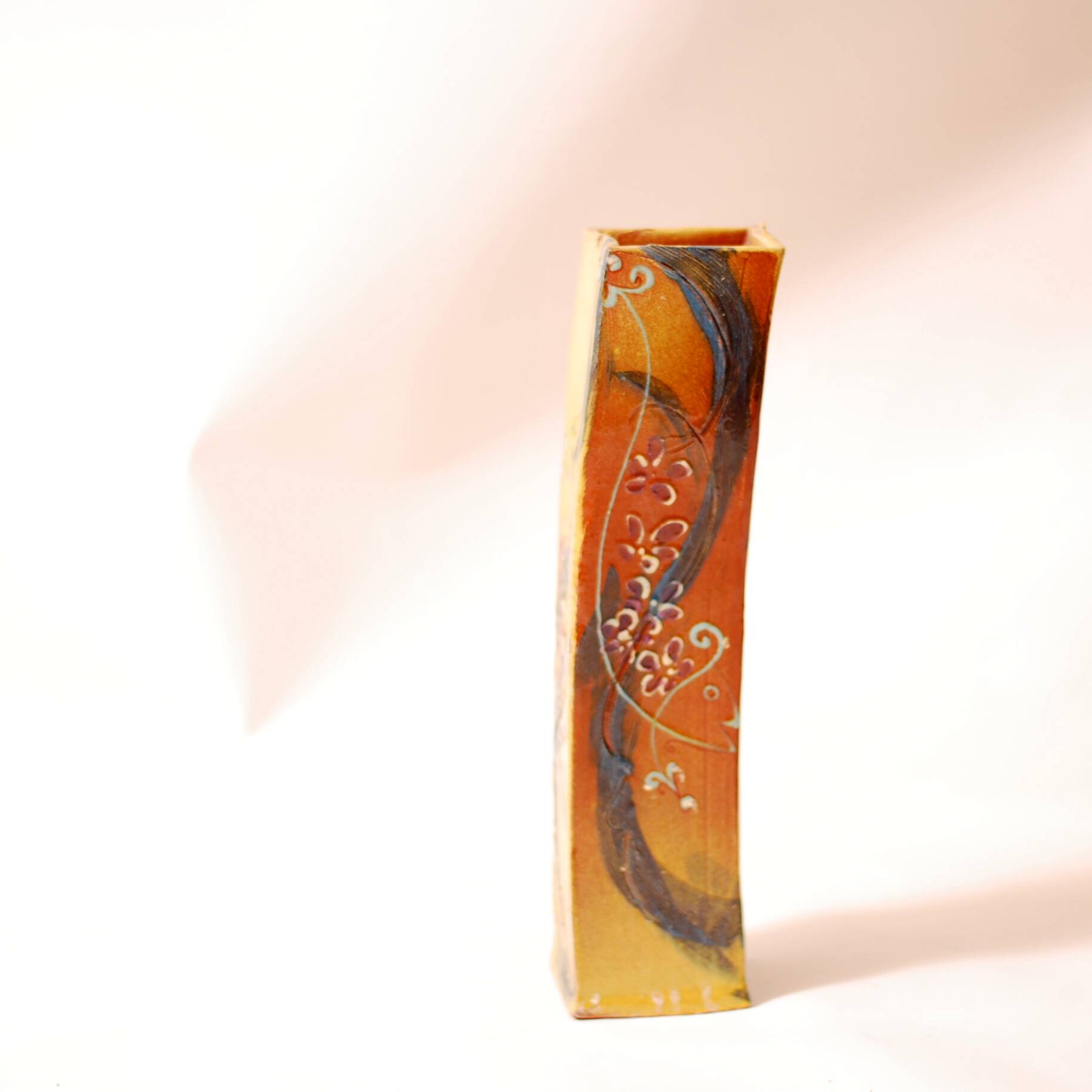 Studio terracotta vase, glazed, hand-painted 1970
