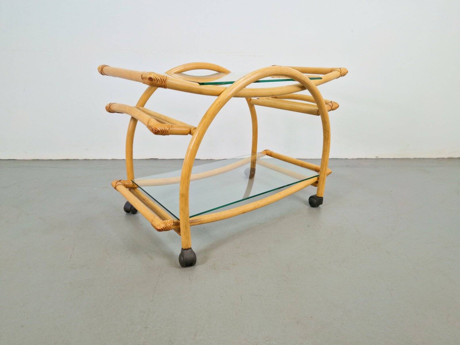Vintage Trolley in Rattan, Bentwood and Leather, Italy, 1970s