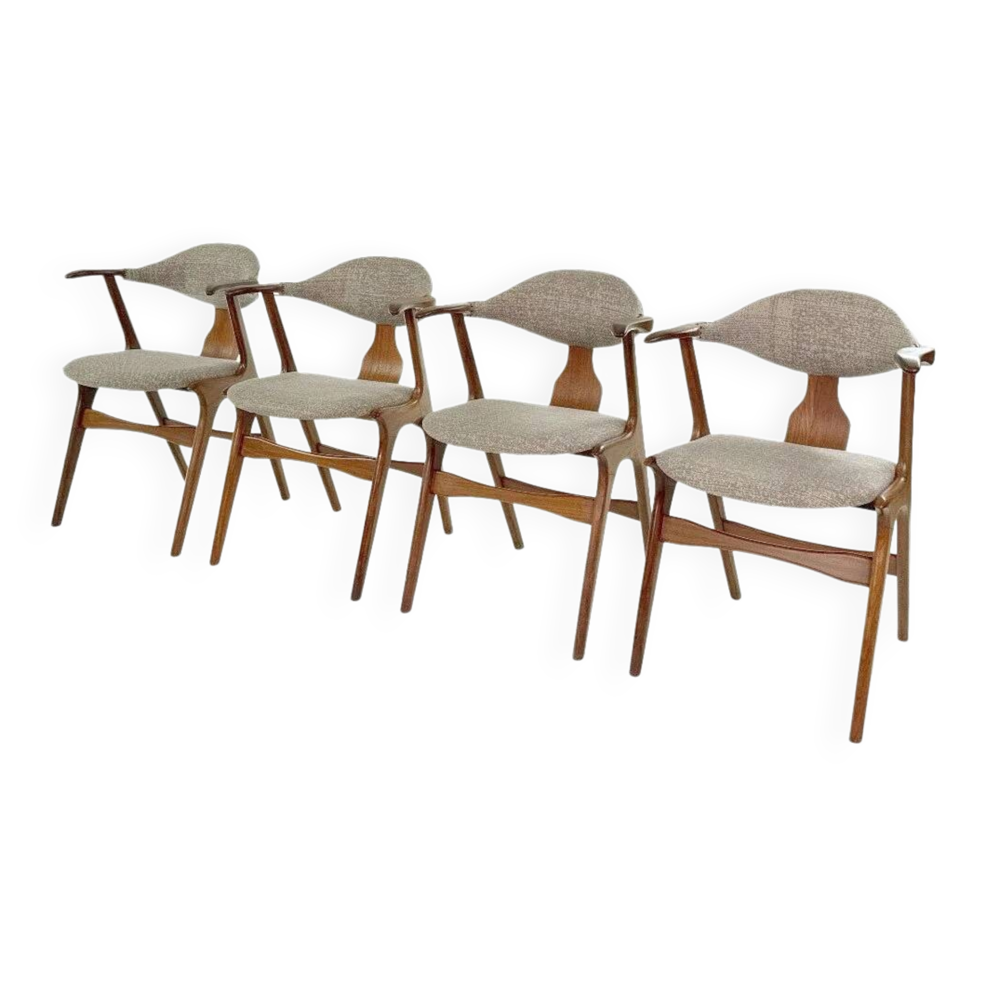Suite de 4 chaises vintage en corne de vache - Louis van Teeffelen, tissu De Ploeg