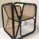 Armchair in black lacquered rattan and natural cane